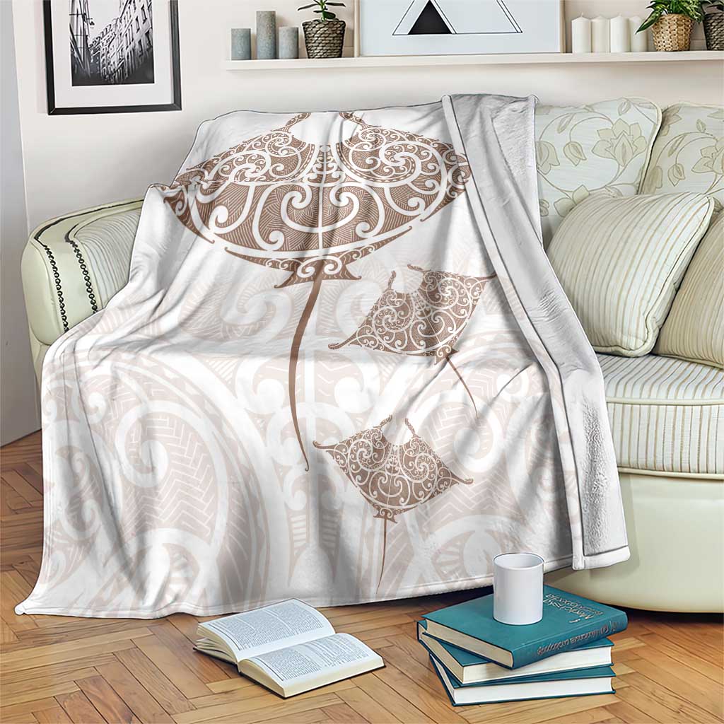 New Zealand Manta Ray Tattoo Blanket Aotearoa Maori Haehae Beige LT14 White - Polynesian Pride