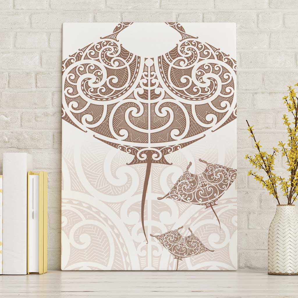 New Zealand Manta Ray Tattoo Canvas Wall Art Aotearoa Maori Haehae Beige LT14 Without Frame White - Polynesian Pride