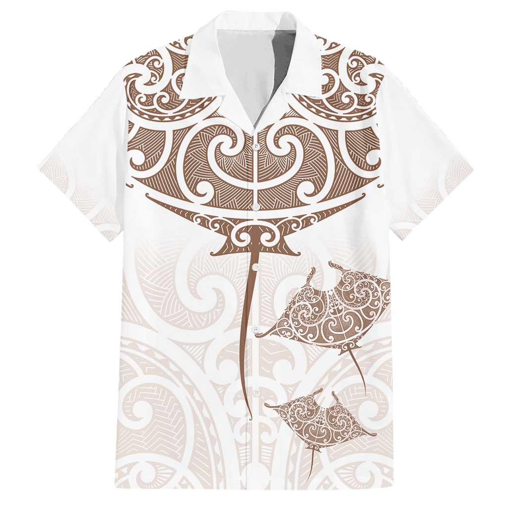 New Zealand Manta Ray Tattoo Hawaiian Shirt Aotearoa Maori Haehae Beige LT14 White - Polynesian Pride