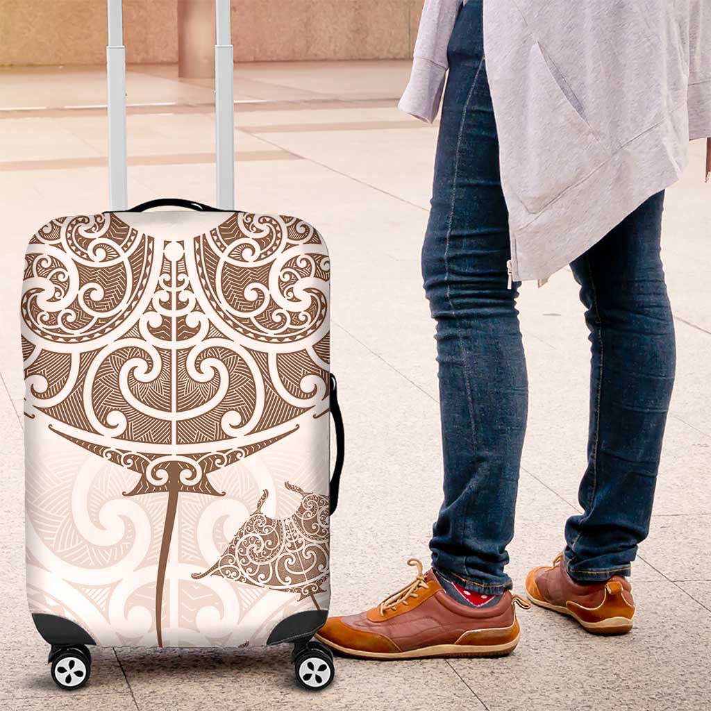 New Zealand Manta Ray Tattoo Luggage Cover Aotearoa Maori Haehae Beige LT14 White - Polynesian Pride