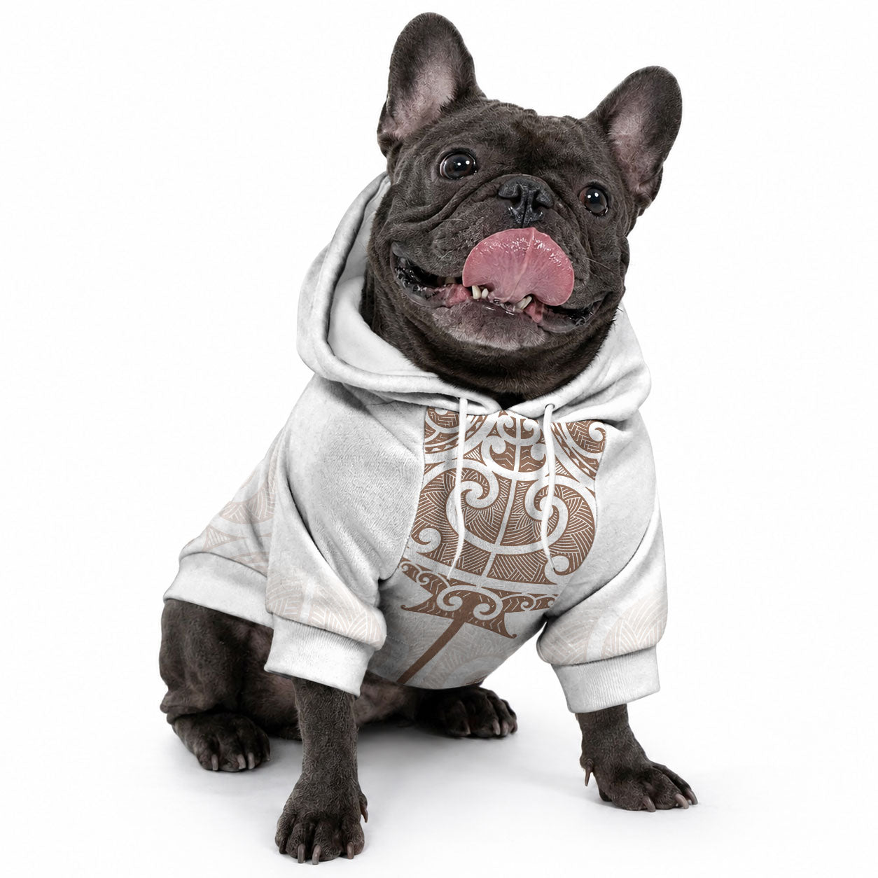 New Zealand Manta Ray Tattoo Pet Hoodie Aotearoa Maori Haehae Beige LT14 - Polynesian Pride