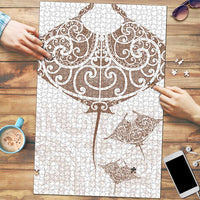 New Zealand Manta Ray Tattoo Puzzle Aotearoa Maori Haehae Beige LT14 White - Polynesian Pride