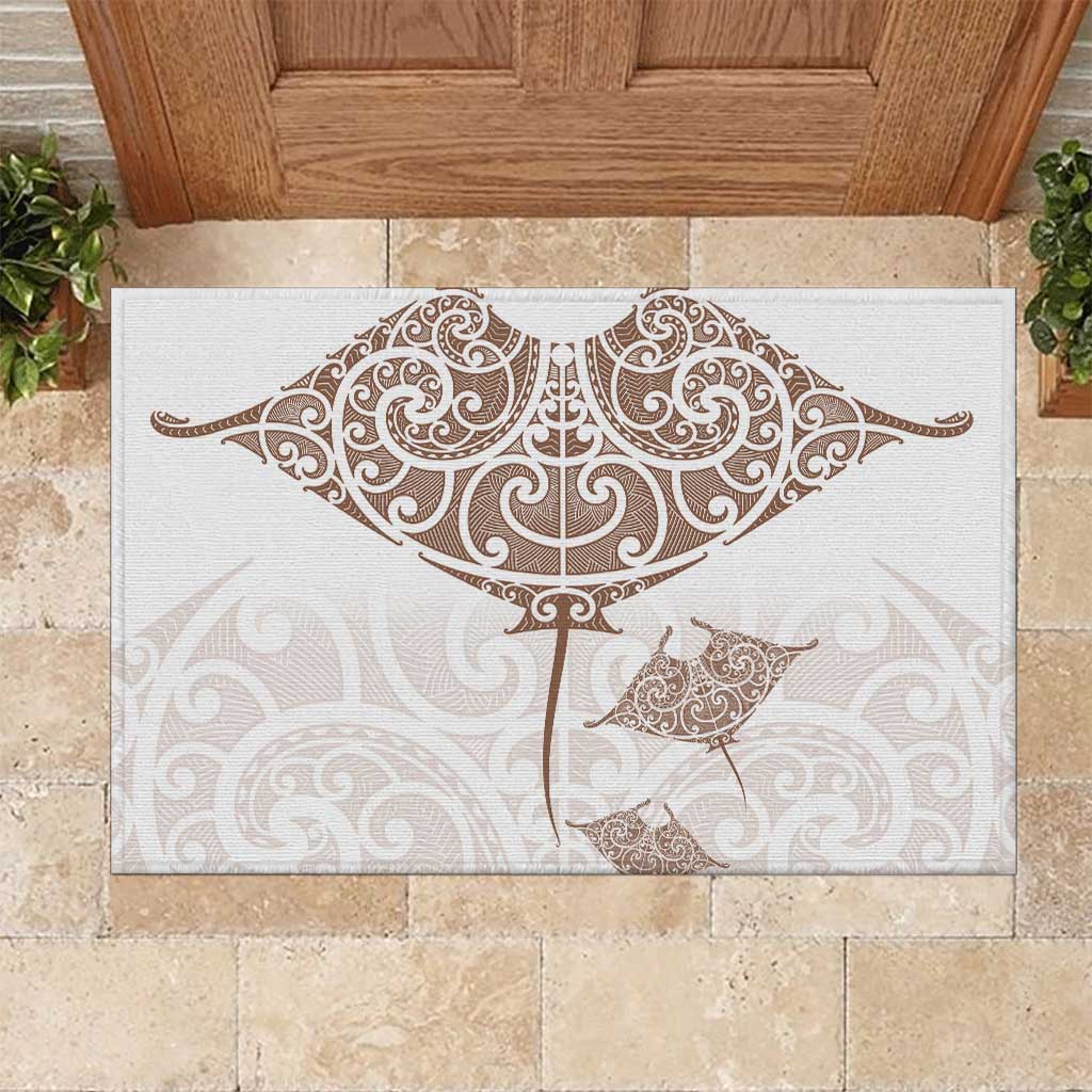New Zealand Manta Ray Tattoo Rubber Doormat Aotearoa Maori Haehae Beige LT14 White - Polynesian Pride