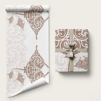 New Zealand Manta Ray Tattoo Wrapping Paper Aotearoa Maori Haehae Beige LT14 58" × 23" White - Polynesian Pride