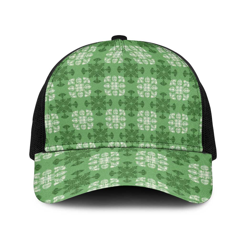 Green Hawaiian Quilt Baseball Net Cap Hawaii Pineapple Monstera Palaka Motifs LT14 One Size Black Green - Polynesian Pride
