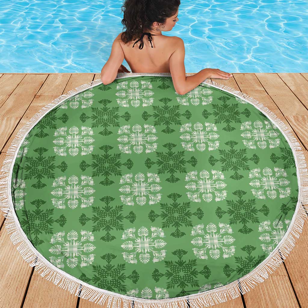 Green Hawaiian Quilt Beach Blanket Hawaii Pineapple Monstera Palaka Motifs LT14 - Polynesian Pride