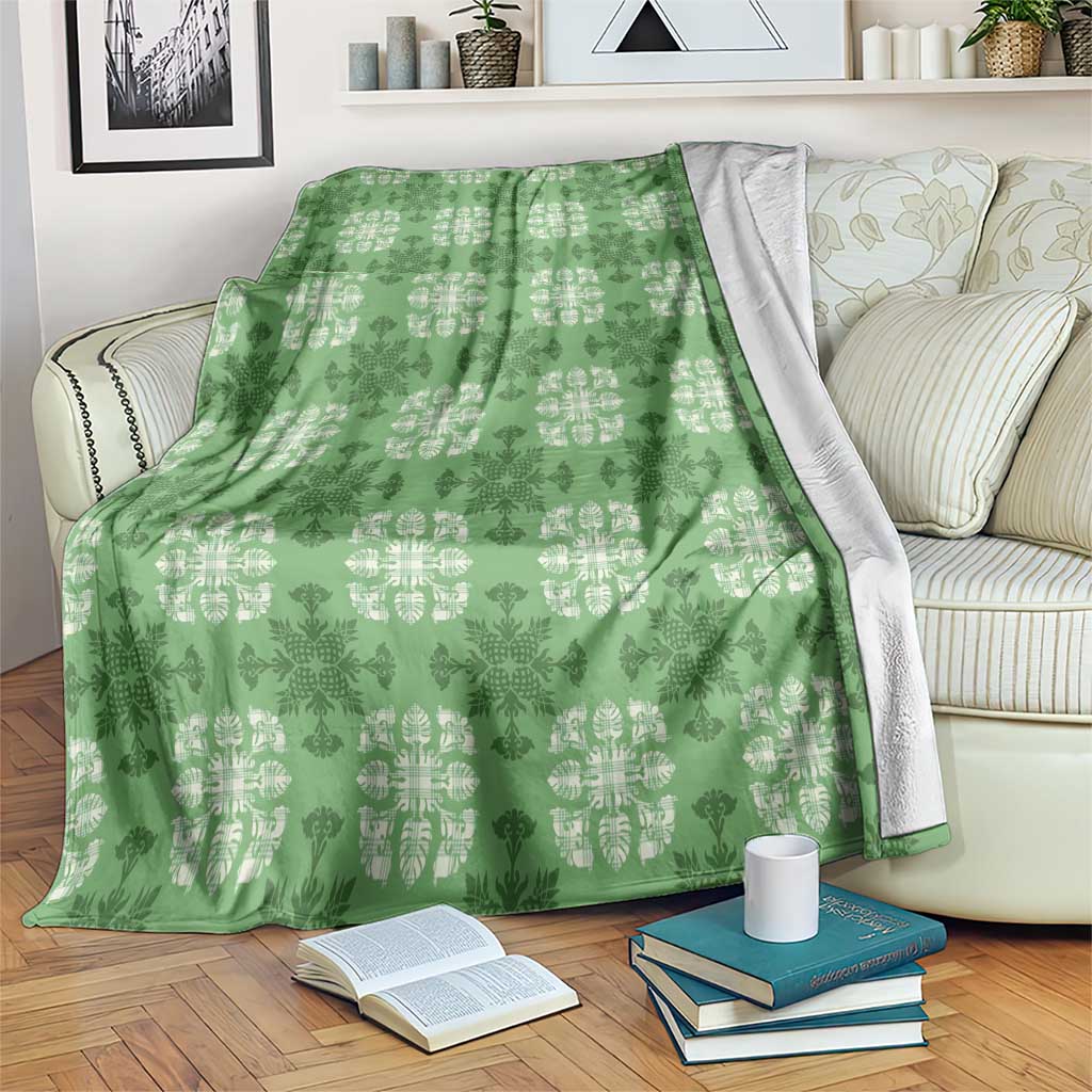 Green Hawaiian Quilt Blanket Hawaii Pineapple Monstera Palaka Motifs LT14 Green - Polynesian Pride