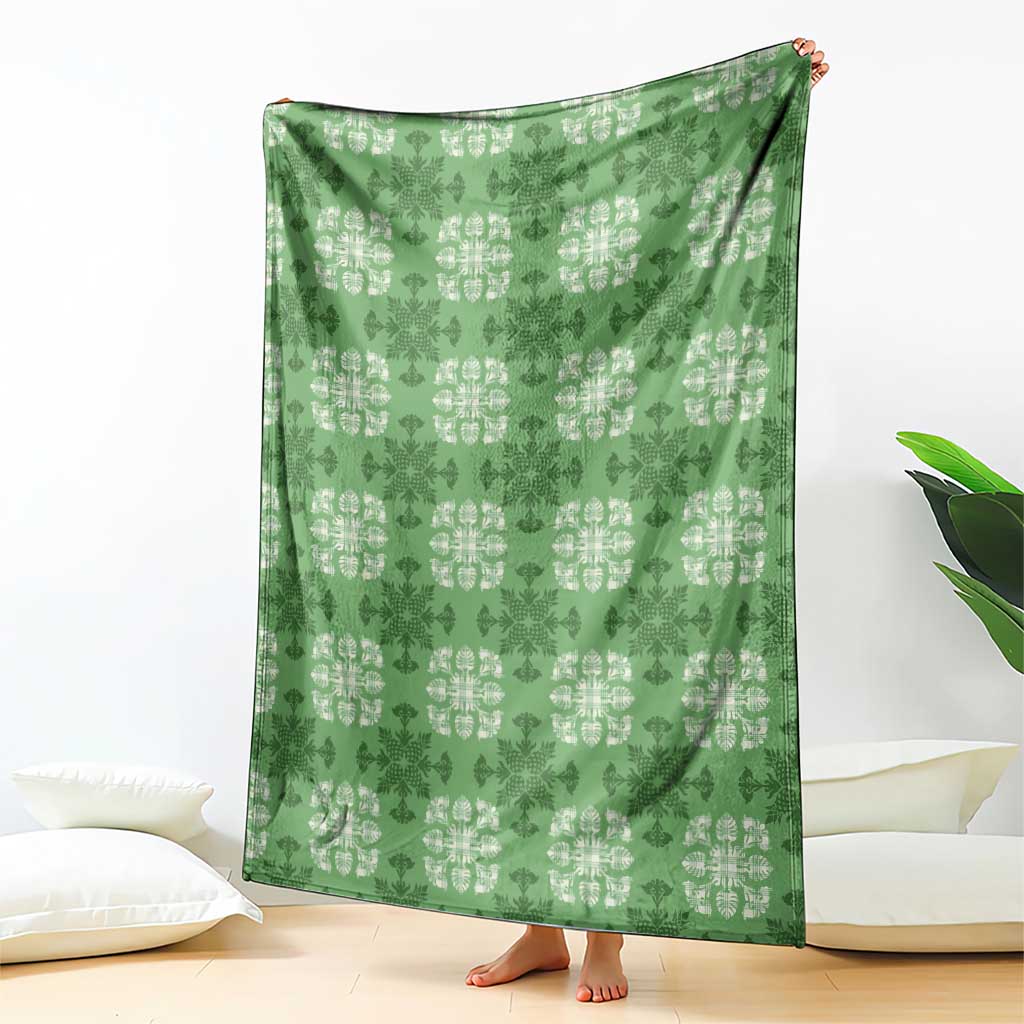 Green Hawaiian Quilt Blanket Hawaii Pineapple Monstera Palaka Motifs LT14 - Polynesian Pride