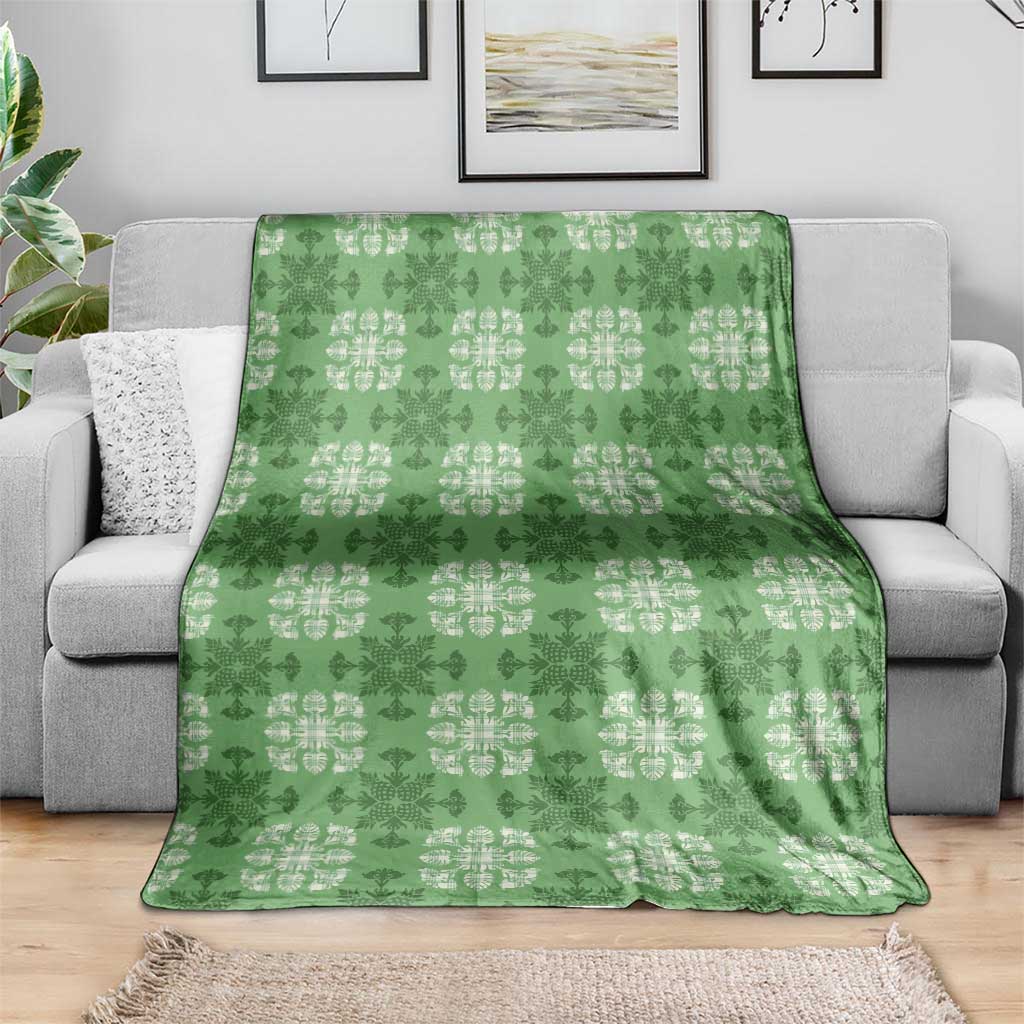 Green Hawaiian Quilt Blanket Hawaii Pineapple Monstera Palaka Motifs LT14 - Polynesian Pride