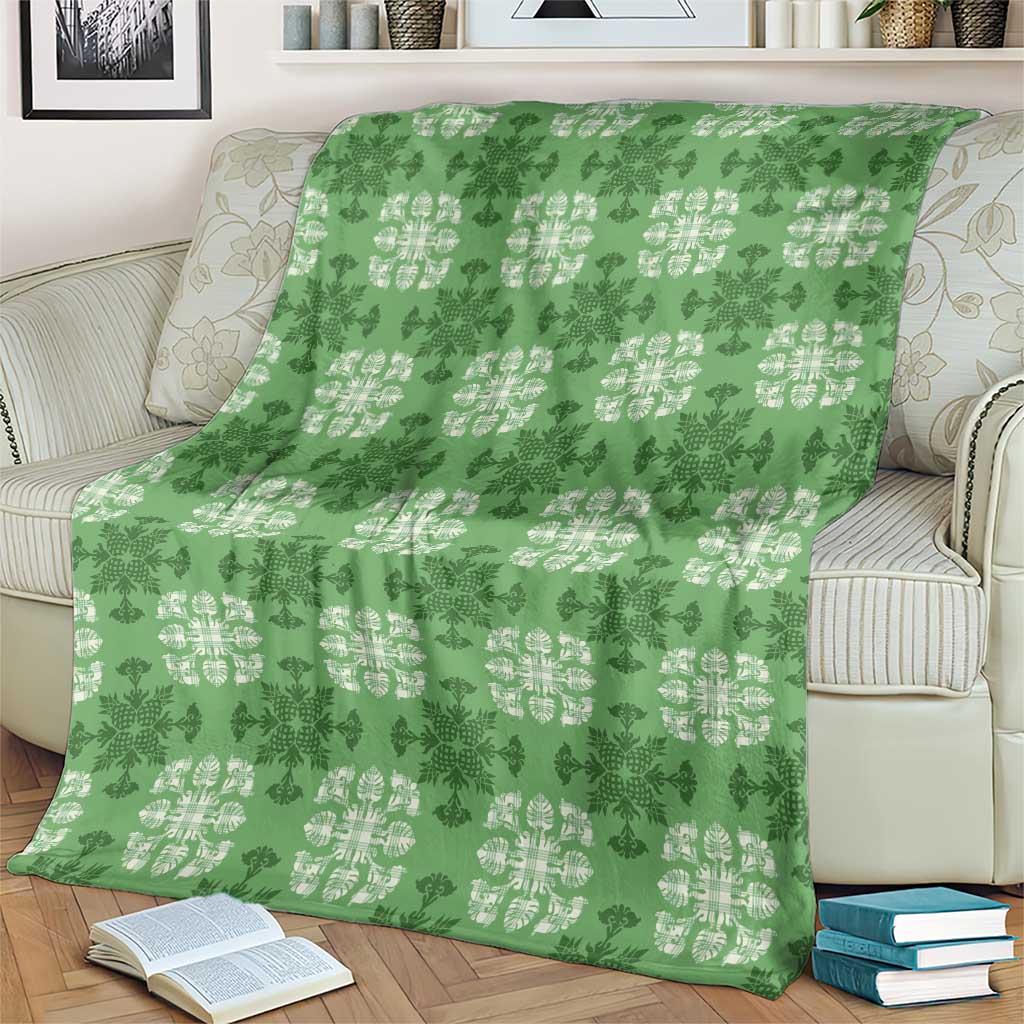 Green Hawaiian Quilt Blanket Hawaii Pineapple Monstera Palaka Motifs LT14 - Polynesian Pride