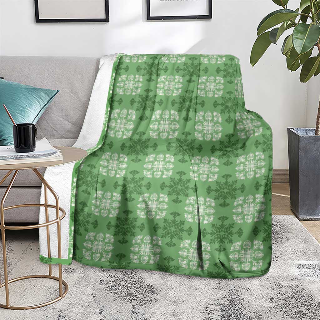 Green Hawaiian Quilt Blanket Hawaii Pineapple Monstera Palaka Motifs LT14 - Polynesian Pride