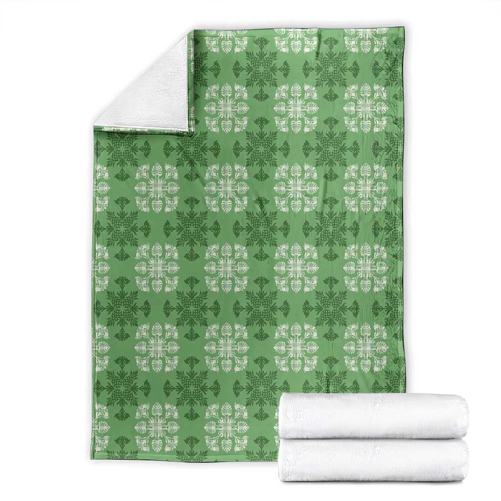 Green Hawaiian Quilt Blanket Hawaii Pineapple Monstera Palaka Motifs LT14 - Polynesian Pride
