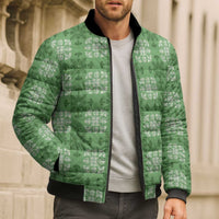 Green Hawaiian Quilt Bomber Puffer Jacket Hawaii Pineapple Monstera Palaka Motifs LT14 - Polynesian Pride