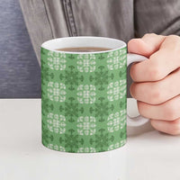 Green Hawaiian Quilt Ceramic Mug Hawaii Pineapple Monstera Palaka Motifs LT14 - Polynesian Pride
