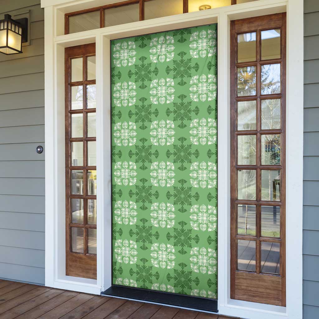 Green Hawaiian Quilt Door Cover Hawaii Pineapple Monstera Palaka Motifs LT14 - Polynesian Pride