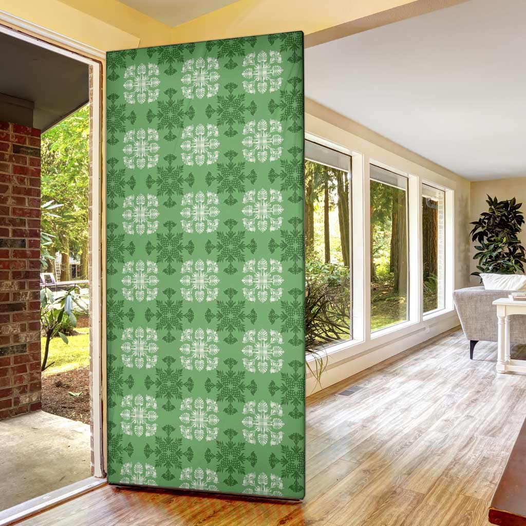 Green Hawaiian Quilt Door Cover Hawaii Pineapple Monstera Palaka Motifs LT14 - Polynesian Pride