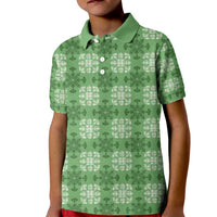 Green Hawaiian Quilt Kid Polo Shirt Hawaii Pineapple Monstera Palaka Motifs LT14 Kid Green - Polynesian Pride
