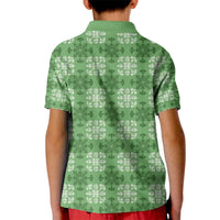 Green Hawaiian Quilt Kid Polo Shirt Hawaii Pineapple Monstera Palaka Motifs LT14 - Polynesian Pride