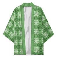 Green Hawaiian Quilt Kimono Hawaii Pineapple Monstera Palaka Motifs LT14 Unisex Green - Polynesian Pride
