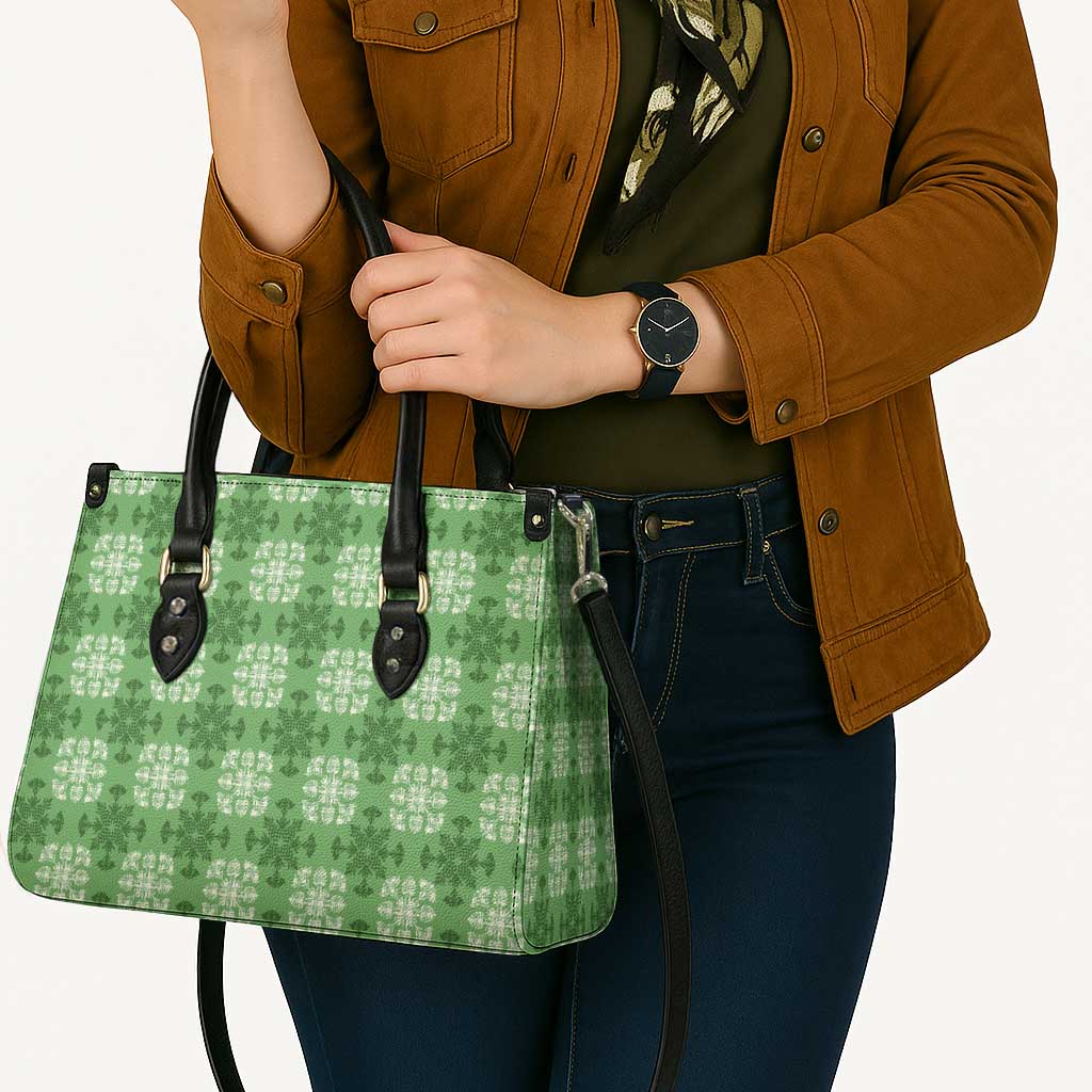 Green Hawaiian Quilt Leather Bag Hawaii Pineapple Monstera Palaka Motifs LT14 - Polynesian Pride