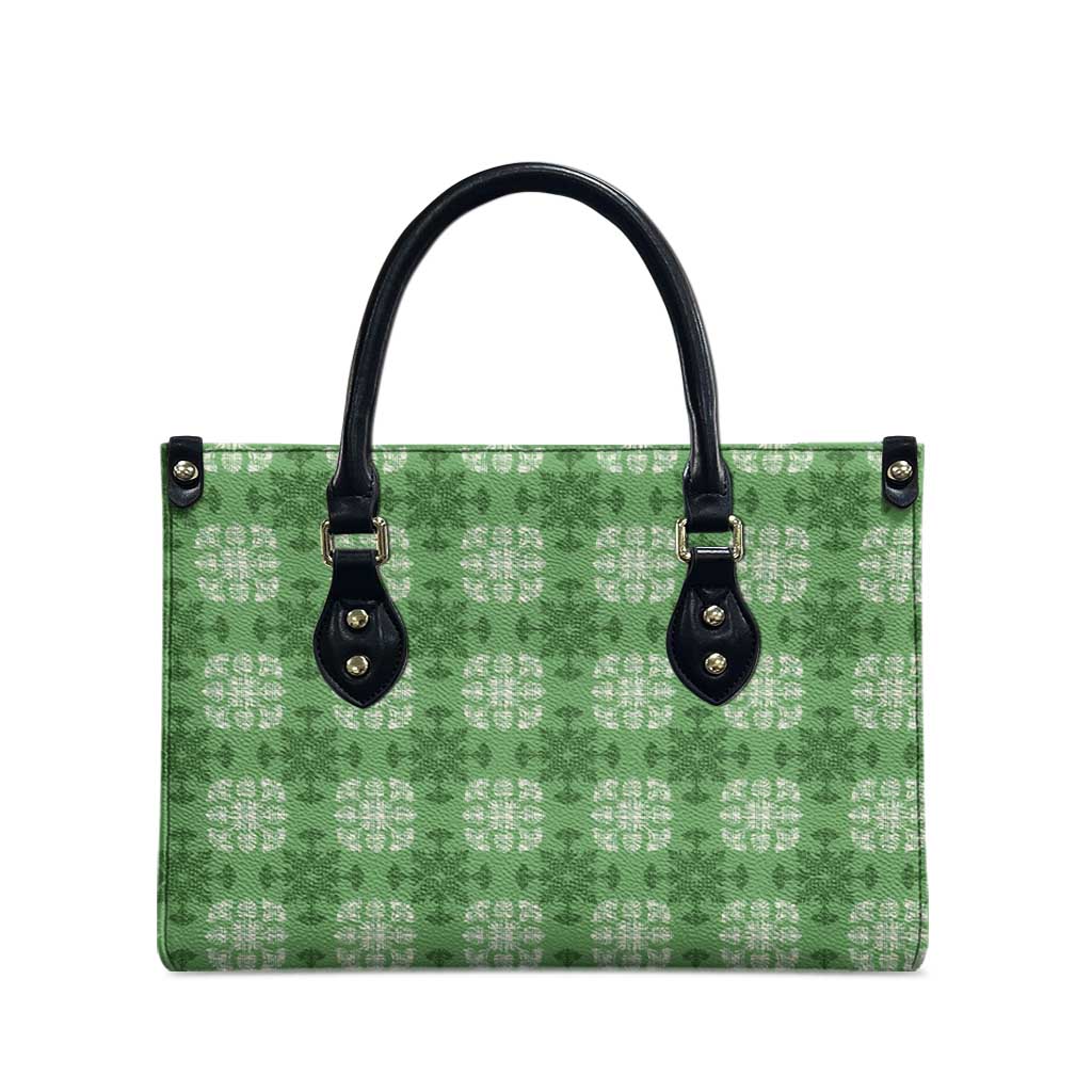 Green Hawaiian Quilt Leather Bag Hawaii Pineapple Monstera Palaka Motifs LT14 - Polynesian Pride