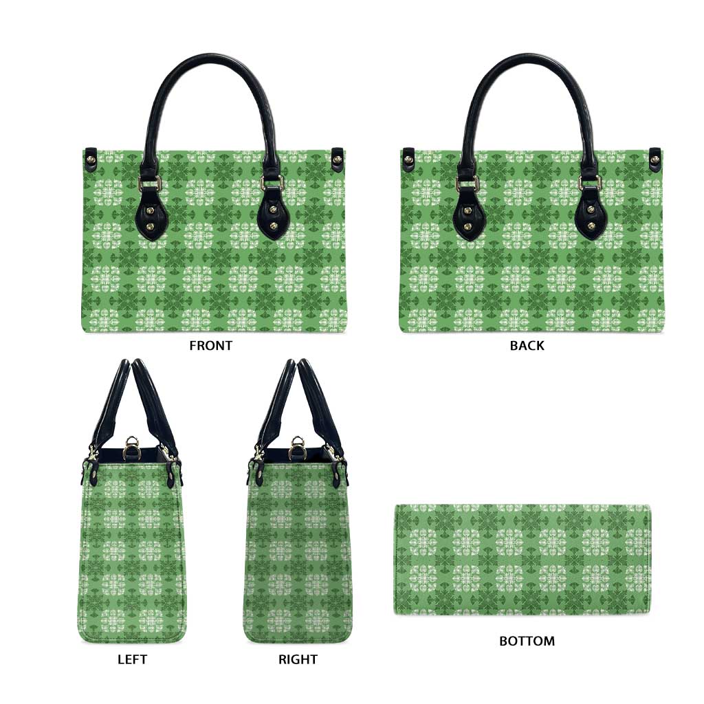 Green Hawaiian Quilt Leather Bag Hawaii Pineapple Monstera Palaka Motifs LT14 - Polynesian Pride
