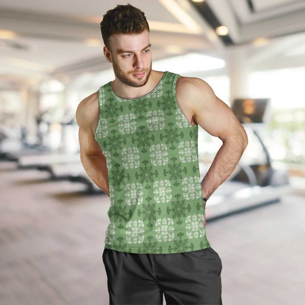Green Hawaiian Quilt Men Tank Top Hawaii Pineapple Monstera Palaka Motifs LT14 Green - Polynesian Pride