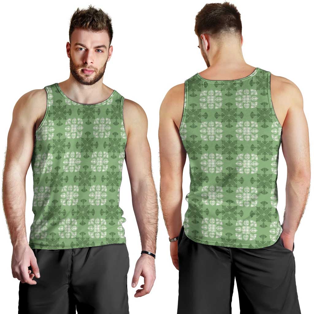 Green Hawaiian Quilt Men Tank Top Hawaii Pineapple Monstera Palaka Motifs LT14 - Polynesian Pride
