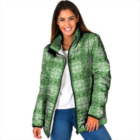 Green Hawaiian Quilt Padded Jacket Hawaii Pineapple Monstera Palaka Motifs LT14 Women Green - Polynesian Pride