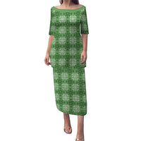 Green Hawaiian Quilt Puletasi Hawaii Pineapple Monstera Palaka Motifs LT14 Long Dress Green - Polynesian Pride