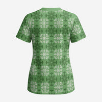 Green Hawaiian Quilt Scrub Top Hawaii Pineapple Monstera Palaka Motifs LT14 - Polynesian Pride