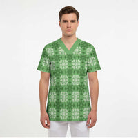 Green Hawaiian Quilt Scrub Top Hawaii Pineapple Monstera Palaka Motifs LT14 - Polynesian Pride