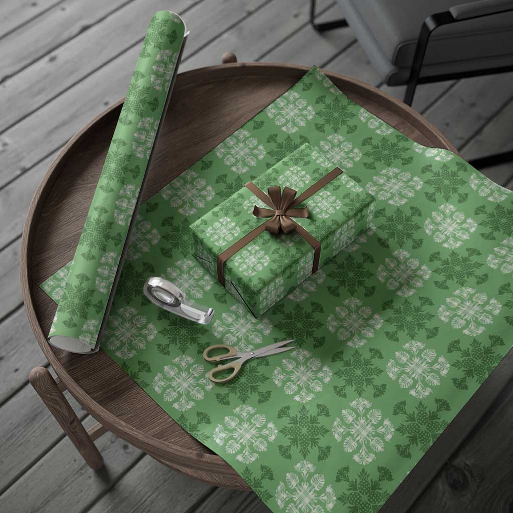 Green Hawaiian Quilt Wrapping Paper Hawaii Pineapple Monstera Palaka Motifs LT14 - Polynesian Pride