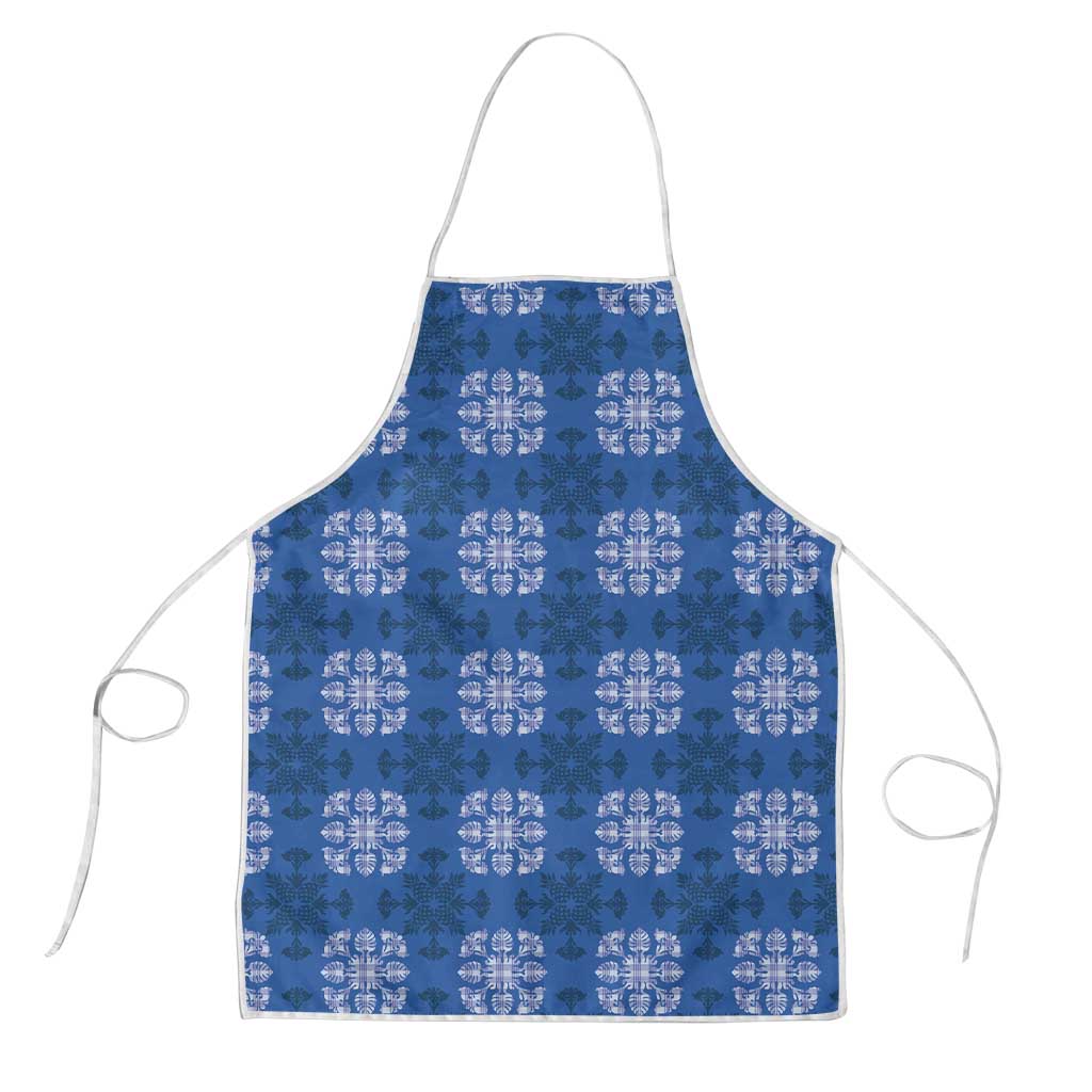Royal Blue Hawaiian Quilt Apron Hawaii Pineapple Monstera Palaka Motifs LT14 Royal Blue - Polynesian Pride