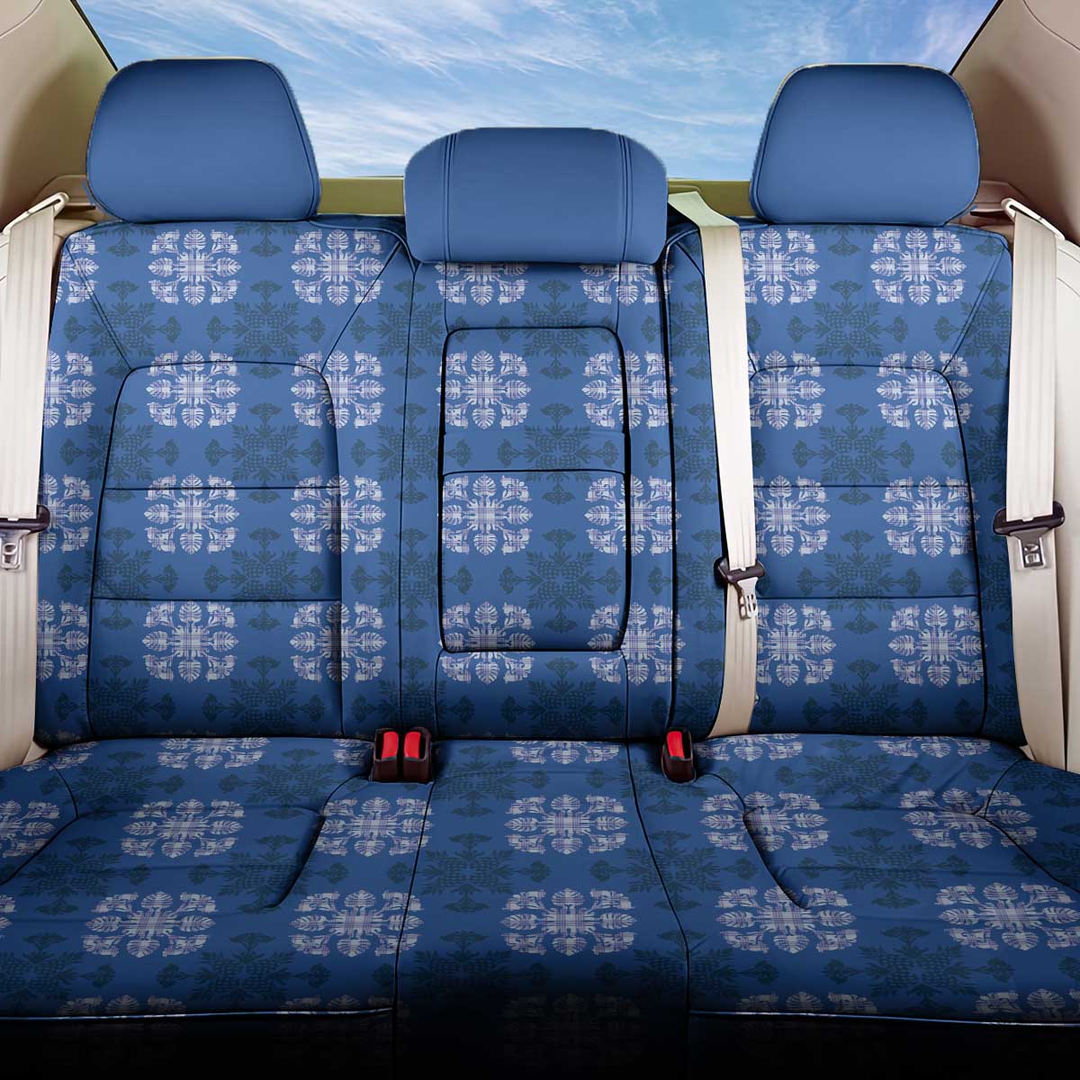Royal Blue Hawaiian Quilt Back Car Seat Cover Hawaii Pineapple Monstera Palaka Motifs LT14 One Size Royal Blue - Polynesian Pride