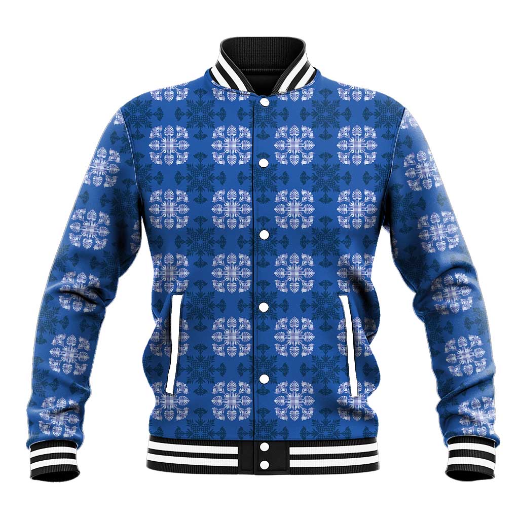 Royal Blue Hawaiian Quilt Baseball Jacket Hawaii Pineapple Monstera Palaka Motifs LT14 Unisex Royal Blue - Polynesian Pride