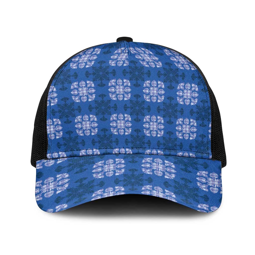 Royal Blue Hawaiian Quilt Baseball Net Cap Hawaii Pineapple Monstera Palaka Motifs LT14 One Size Black Royal Blue - Polynesian Pride