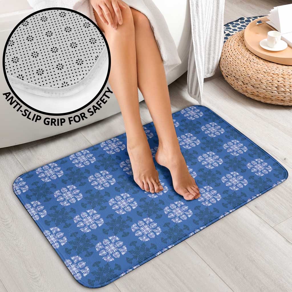 Royal Blue Hawaiian Quilt Bathroom Set Hawaii Pineapple Monstera Palaka Motifs LT14 - Polynesian Pride