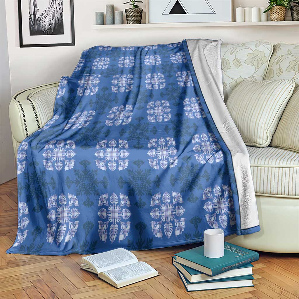 Royal Blue Hawaiian Quilt Blanket Hawaii Pineapple Monstera Palaka Motifs LT14 Royal Blue - Polynesian Pride