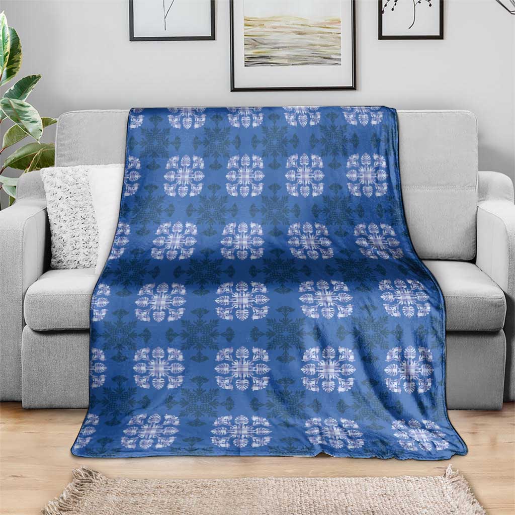 Royal Blue Hawaiian Quilt Blanket Hawaii Pineapple Monstera Palaka Motifs LT14 - Polynesian Pride