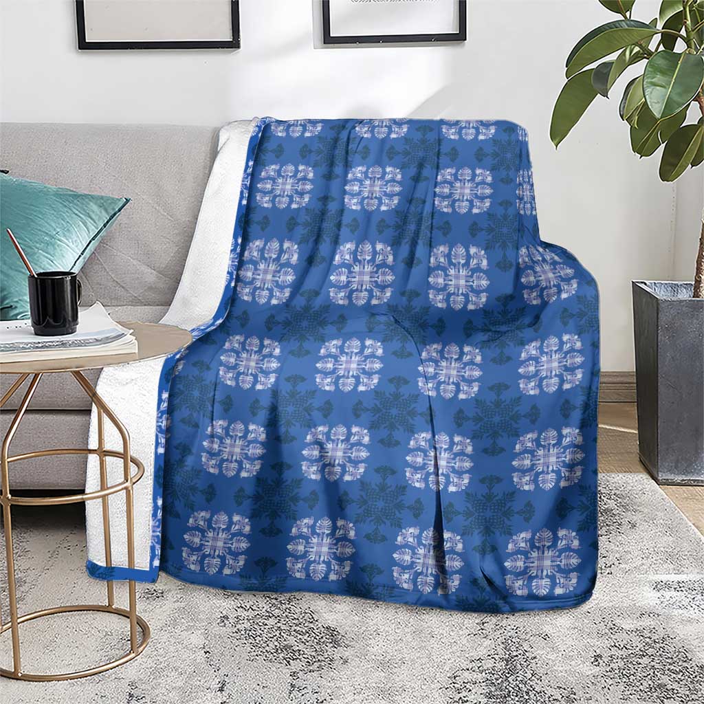 Royal Blue Hawaiian Quilt Blanket Hawaii Pineapple Monstera Palaka Motifs LT14 - Polynesian Pride