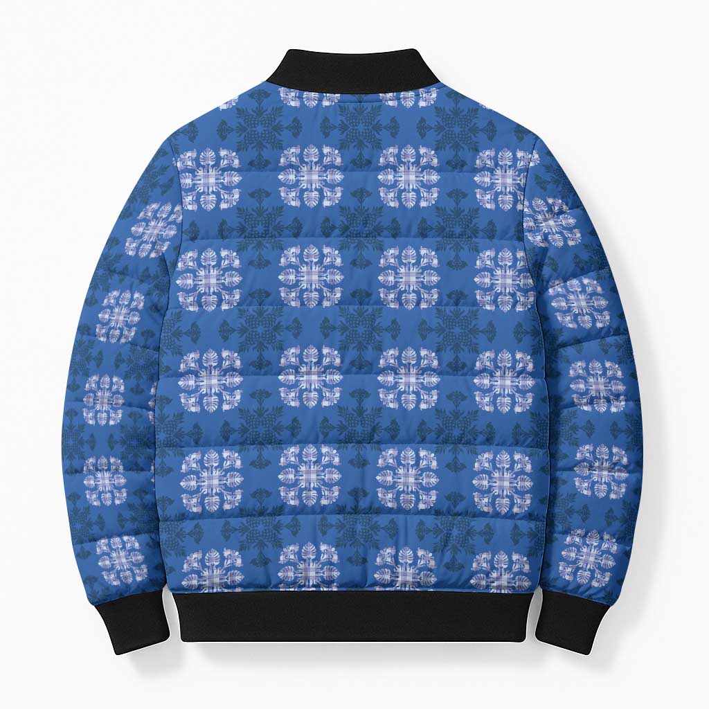 Royal Blue Hawaiian Quilt Bomber Puffer Jacket Hawaii Pineapple Monstera Palaka Motifs LT14 - Polynesian Pride