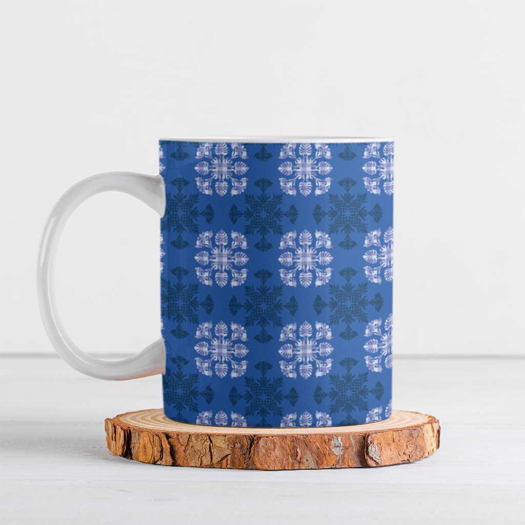 Royal Blue Hawaiian Quilt Ceramic Mug Hawaii Pineapple Monstera Palaka Motifs LT14 Royal Blue - Polynesian Pride