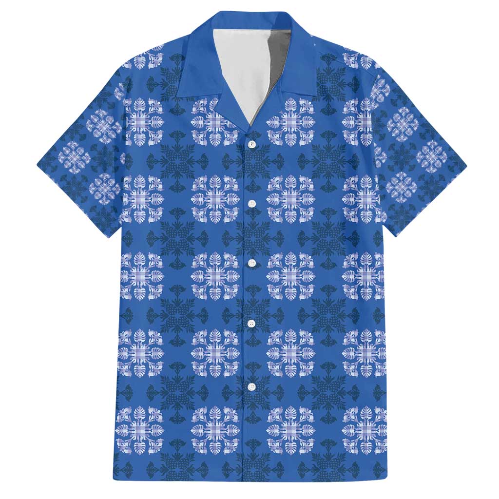 Royal Blue Hawaiian Quilt Hawaiian Shirt Hawaii Pineapple Monstera Palaka Motifs LT14 Royal Blue - Polynesian Pride