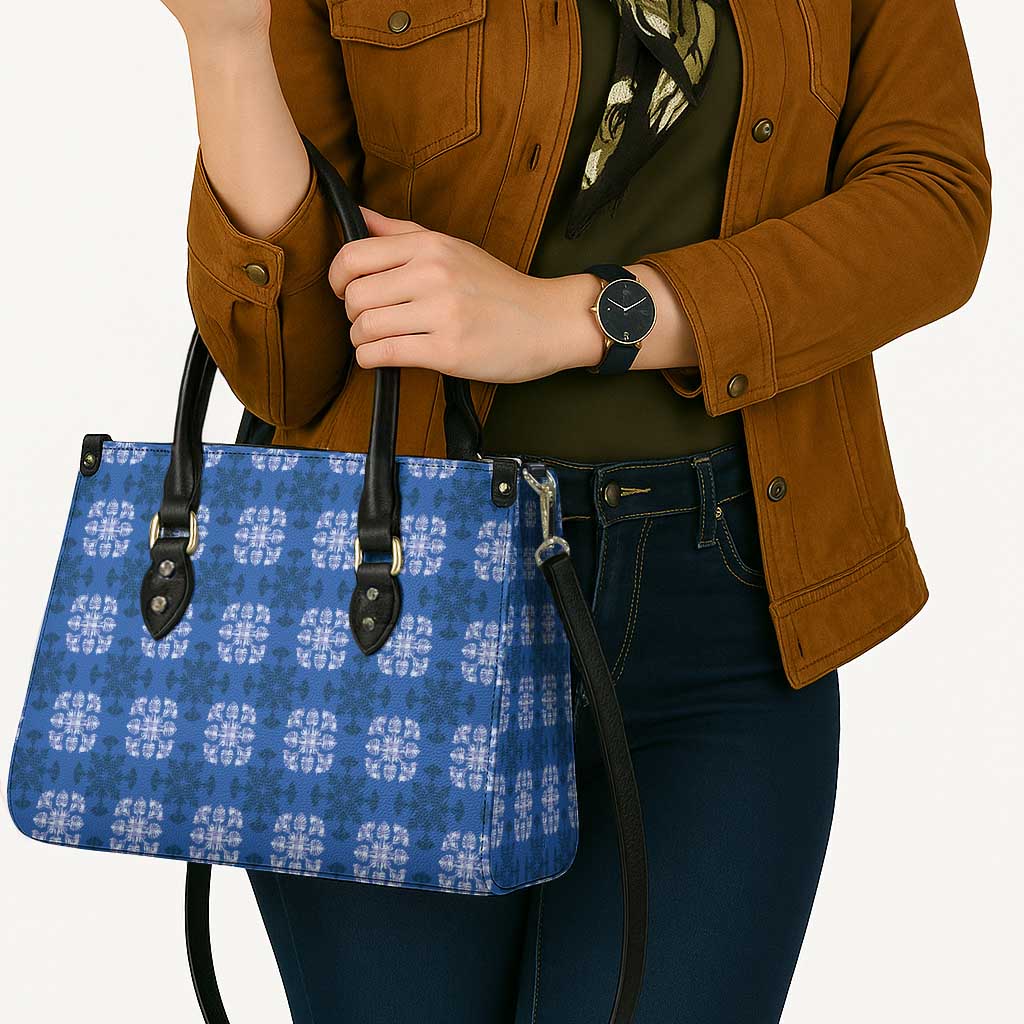 Royal Blue Hawaiian Quilt Leather Bag Hawaii Pineapple Monstera Palaka Motifs LT14 - Polynesian Pride