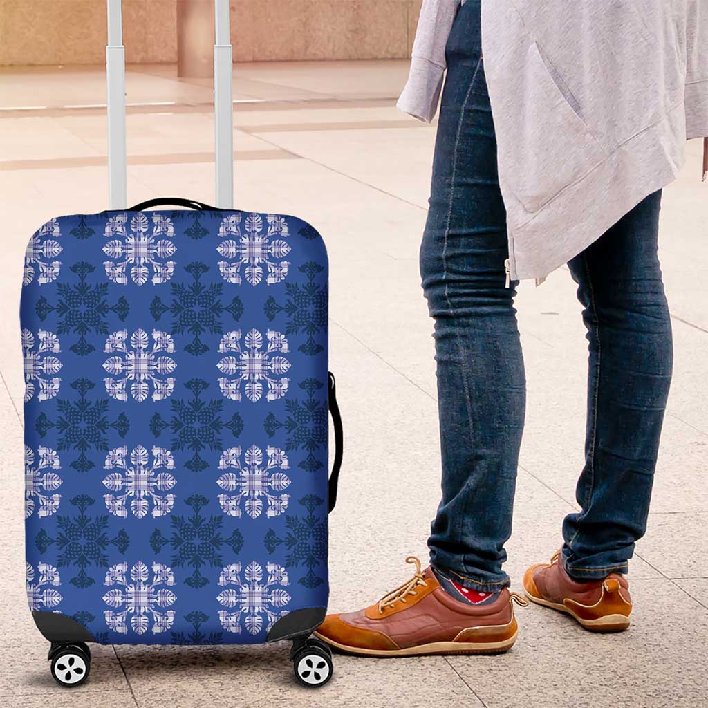 Royal Blue Hawaiian Quilt Luggage Cover Hawaii Pineapple Monstera Palaka Motifs LT14 Royal Blue - Polynesian Pride