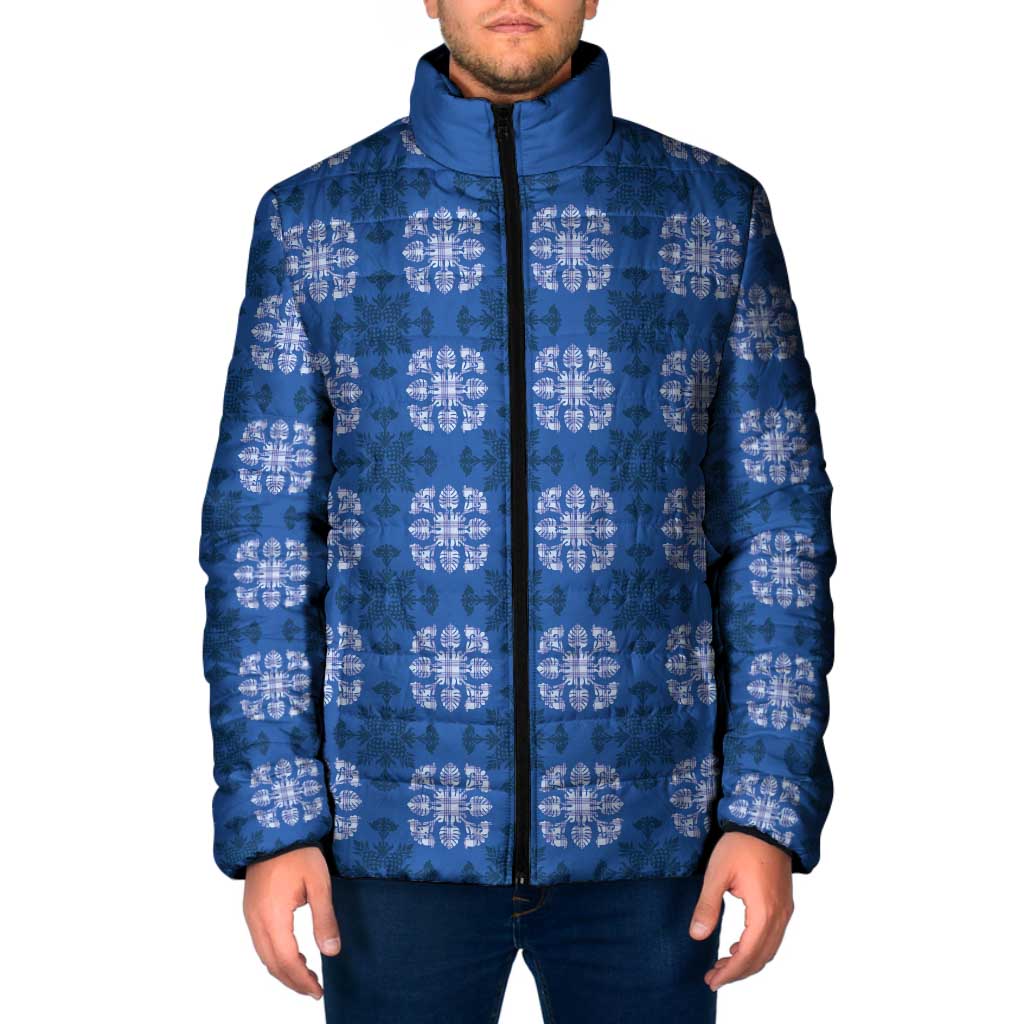 Royal Blue Hawaiian Quilt Padded Jacket Hawaii Pineapple Monstera Palaka Motifs LT14 Men Royal Blue - Polynesian Pride