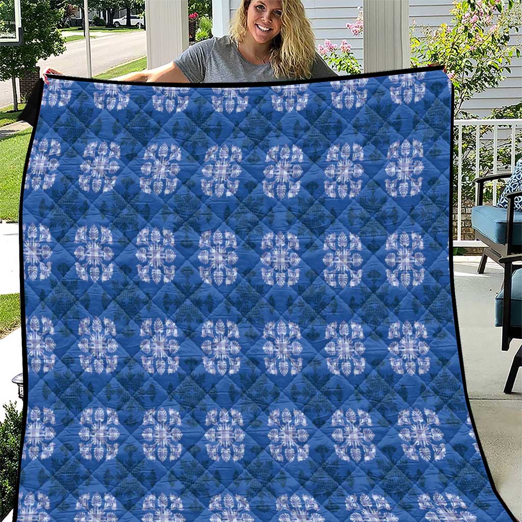 Royal Blue Hawaiian Quilt Quilt Hawaii Pineapple Monstera Palaka Motifs LT14 Royal Blue - Polynesian Pride