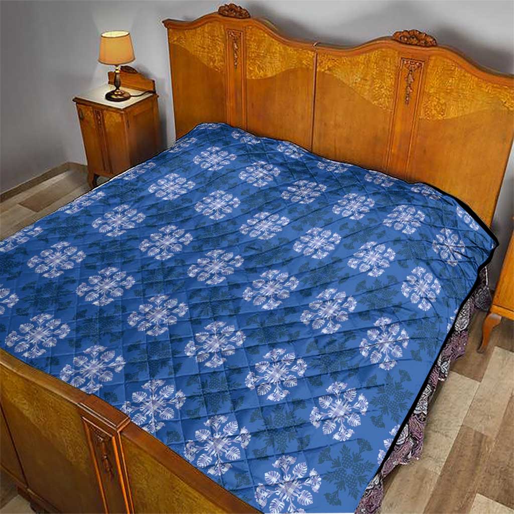 Royal Blue Hawaiian Quilt Quilt Hawaii Pineapple Monstera Palaka Motifs LT14 - Polynesian Pride