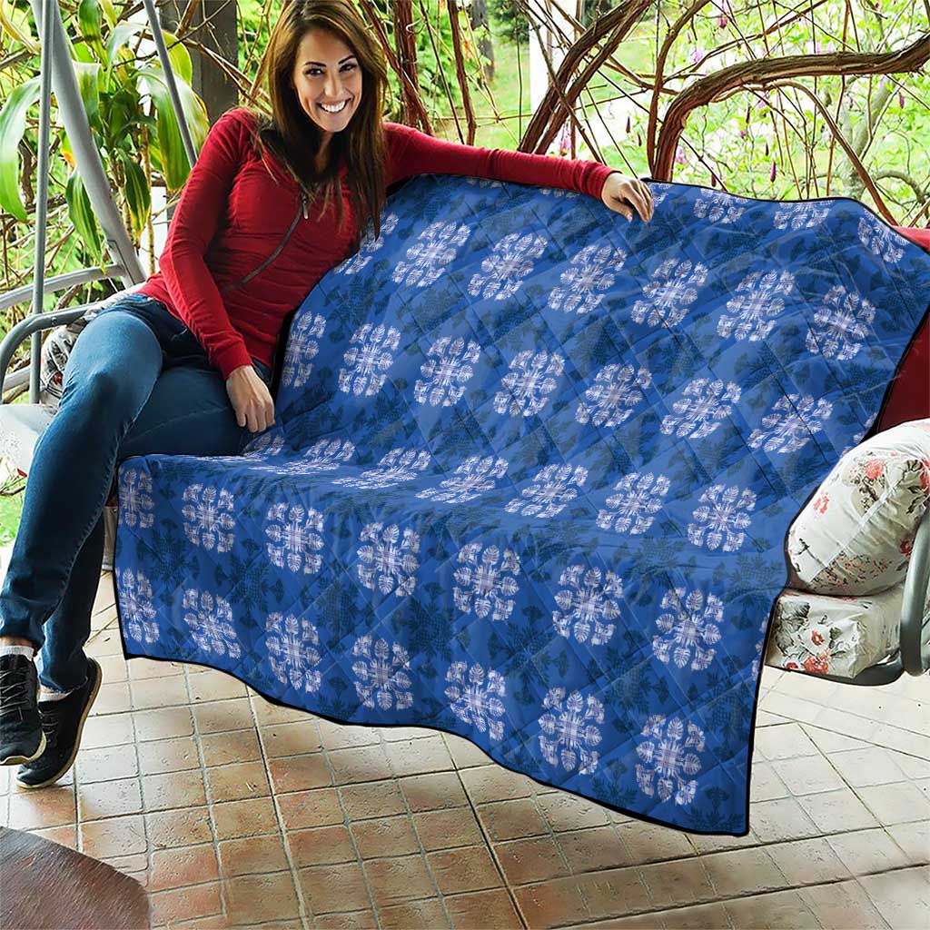 Royal Blue Hawaiian Quilt Quilt Hawaii Pineapple Monstera Palaka Motifs LT14 - Polynesian Pride